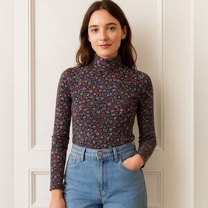 Petit Bateau Multicolor Floral Long Sleeve Turtleneck Top Size Medium